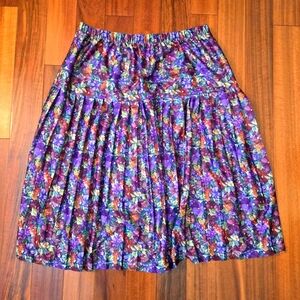 Vintage 80s Floral Purple Pleated Sz:16 Skirt Elastic Waist Midi Cottagecore